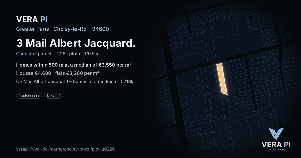 3 Mail Albert Jacquard, Choisy-le-Roi at night – the plot lit, the parcels around coloured by the prices near them