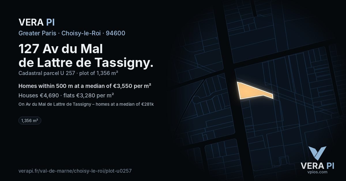 127 Av du Mal de Lattre de Tassigny, Choisy-le-Roi at night – the plot lit, the parcels around coloured by the prices near them