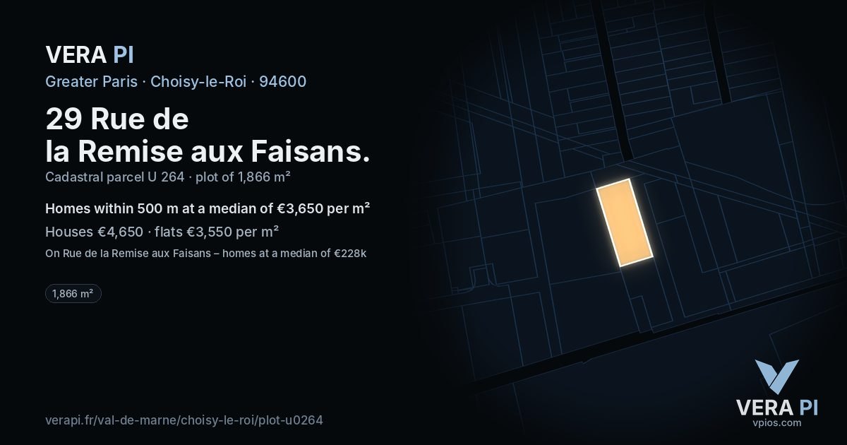 29 Rue de la Remise aux Faisans, Choisy-le-Roi at night – the plot lit, the parcels around coloured by the prices near them
