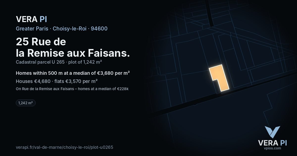 25 Rue de la Remise aux Faisans, Choisy-le-Roi at night – the plot lit, the parcels around coloured by the prices near them