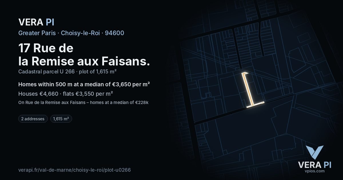 17 Rue de la Remise aux Faisans, Choisy-le-Roi at night – the plot lit, the parcels around coloured by the prices near them