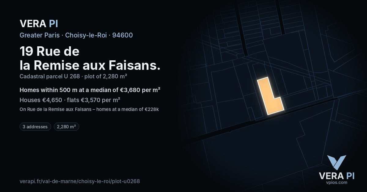 19 Rue de la Remise aux Faisans, Choisy-le-Roi at night – the plot lit, the parcels around coloured by the prices near them