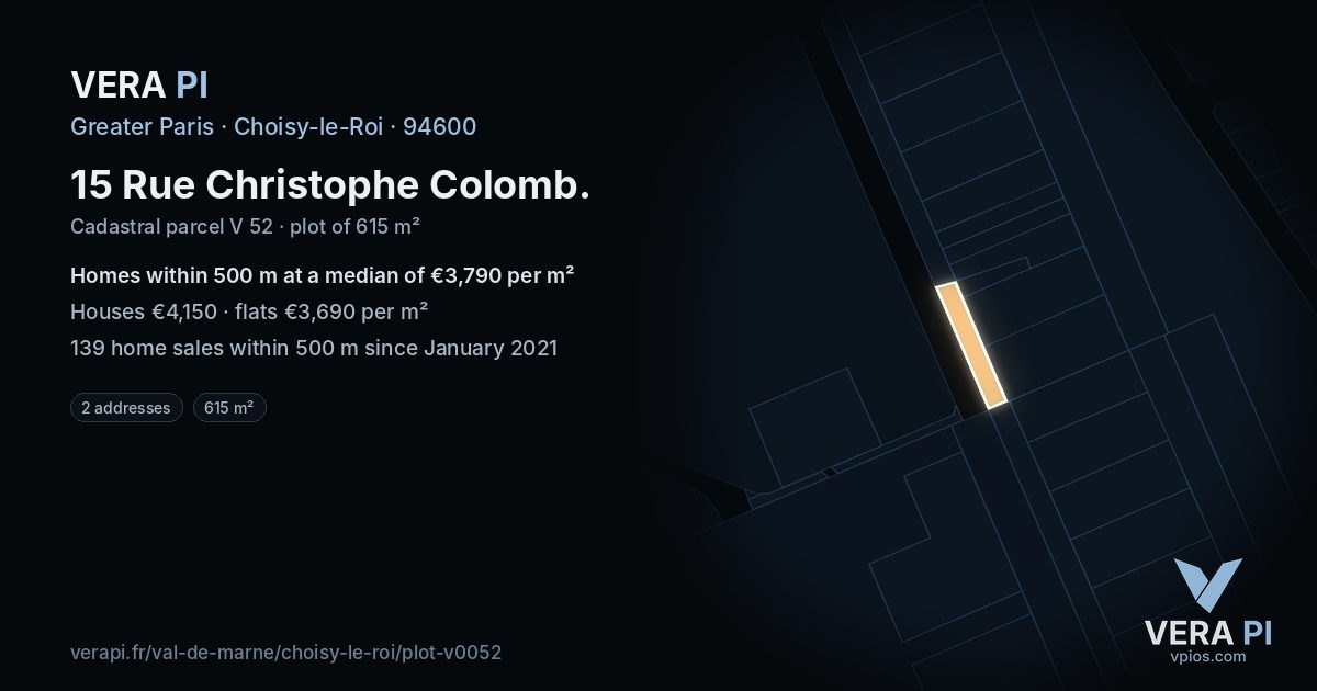 15 Rue Christophe Colomb, Choisy-le-Roi at night – the plot lit, the parcels around coloured by the prices near them