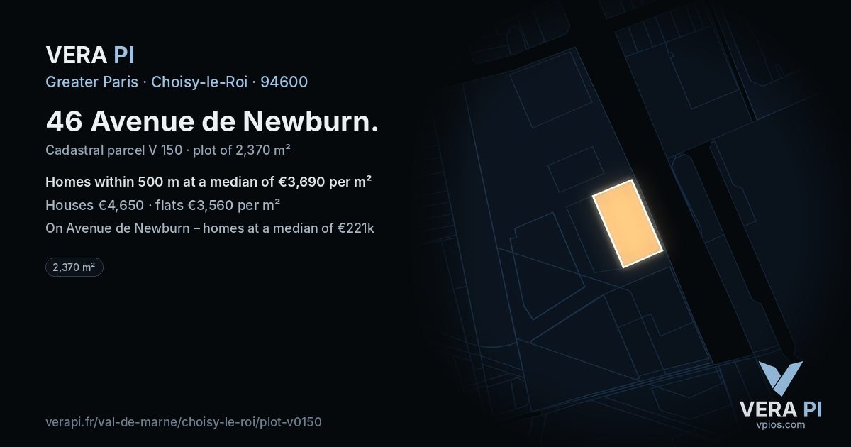 46 Avenue de Newburn, Choisy-le-Roi at night – the plot lit, the parcels around coloured by the prices near them