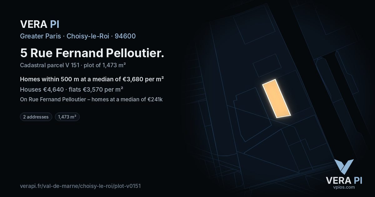 5 Rue Fernand Pelloutier, Choisy-le-Roi at night – the plot lit, the parcels around coloured by the prices near them