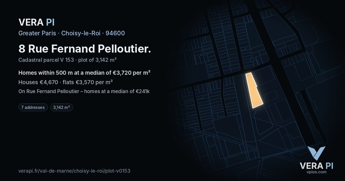 8 Rue Fernand Pelloutier, Choisy-le-Roi at night – the plot lit, the parcels around coloured by the prices near them