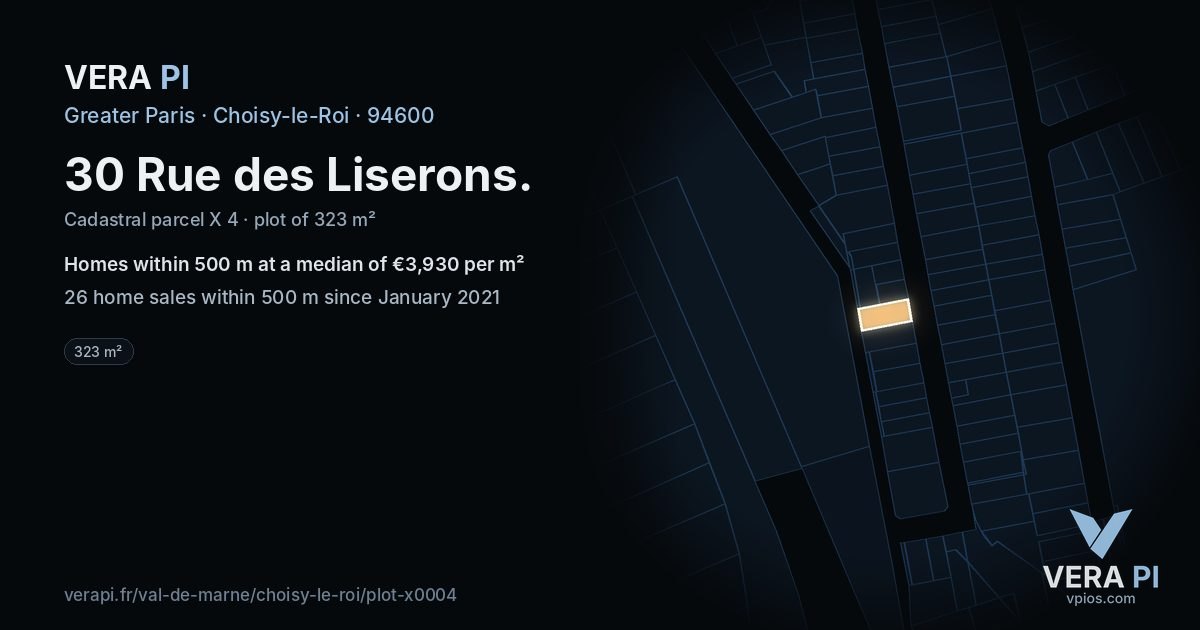 30 Rue des Liserons, Choisy-le-Roi at night – the plot lit, the parcels around coloured by the prices near them