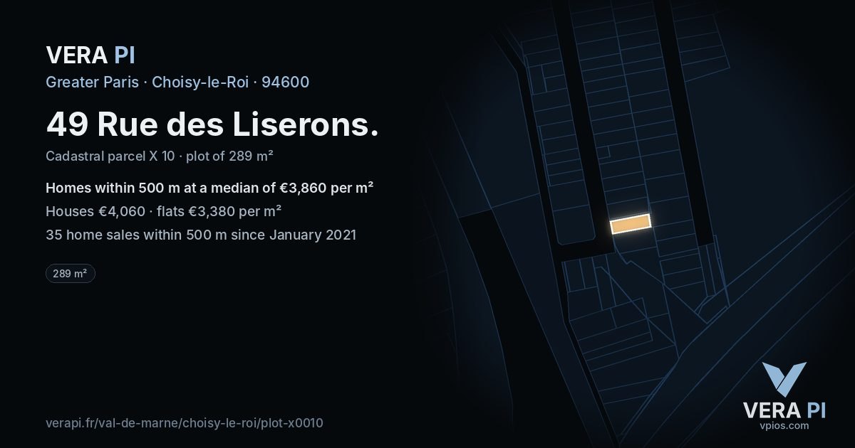 49 Rue des Liserons, Choisy-le-Roi at night – the plot lit, the parcels around coloured by the prices near them