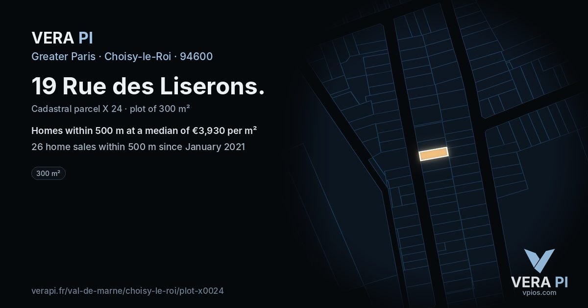19 Rue des Liserons, Choisy-le-Roi at night – the plot lit, the parcels around coloured by the prices near them
