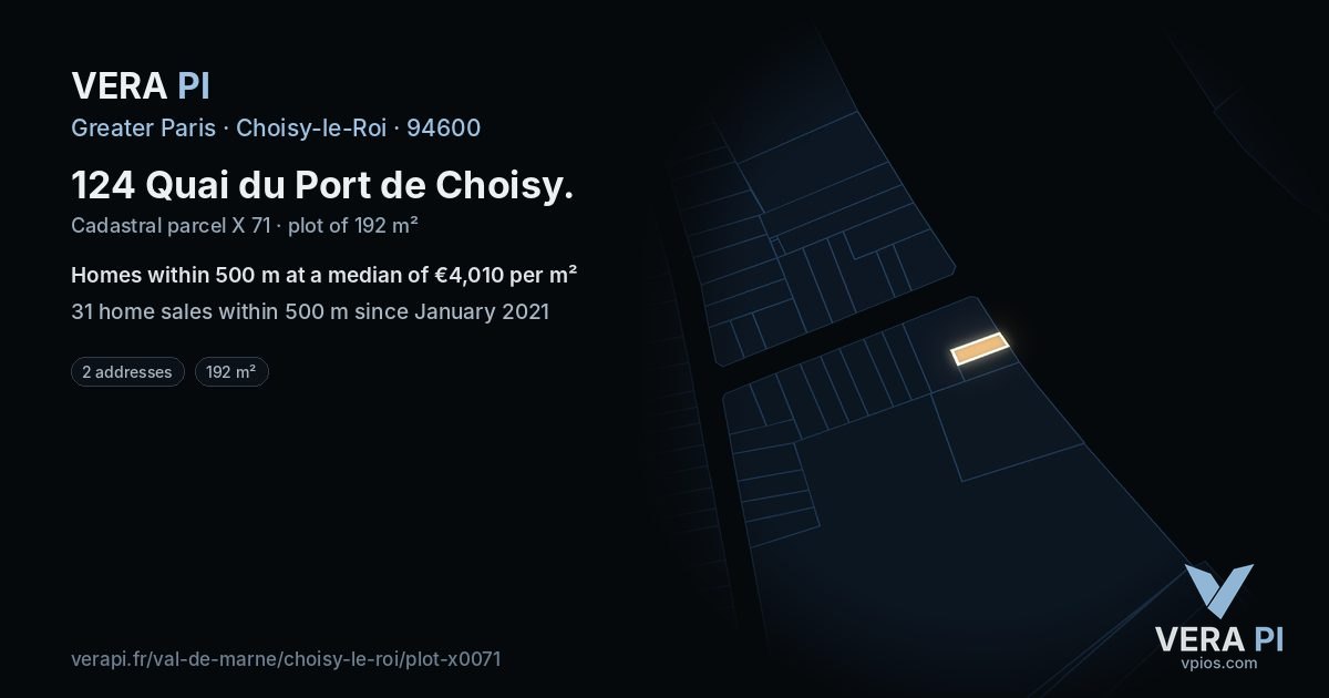 124 Quai du Port de Choisy, Choisy-le-Roi at night – the plot lit, the parcels around coloured by the prices near them