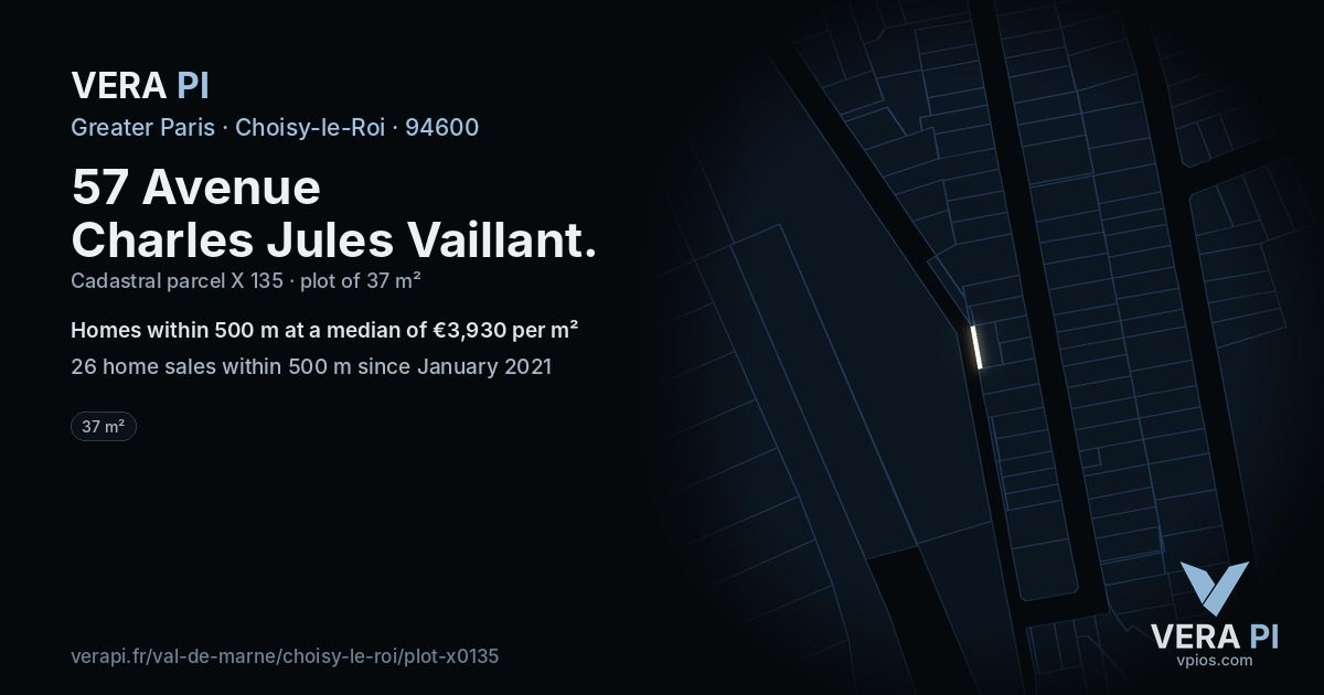 57 Avenue Charles Jules Vaillant, Choisy-le-Roi at night – the plot lit, the parcels around coloured by the prices near them