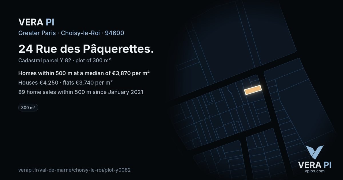24 Rue des Pâquerettes, Choisy-le-Roi at night – the plot lit, the parcels around coloured by the prices near them