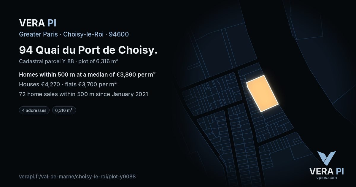 94 Quai du Port de Choisy, Choisy-le-Roi at night – the plot lit, the parcels around coloured by the prices near them