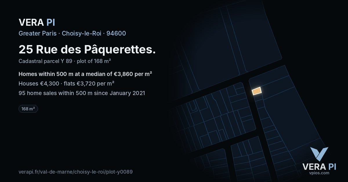 25 Rue des Pâquerettes, Choisy-le-Roi at night – the plot lit, the parcels around coloured by the prices near them