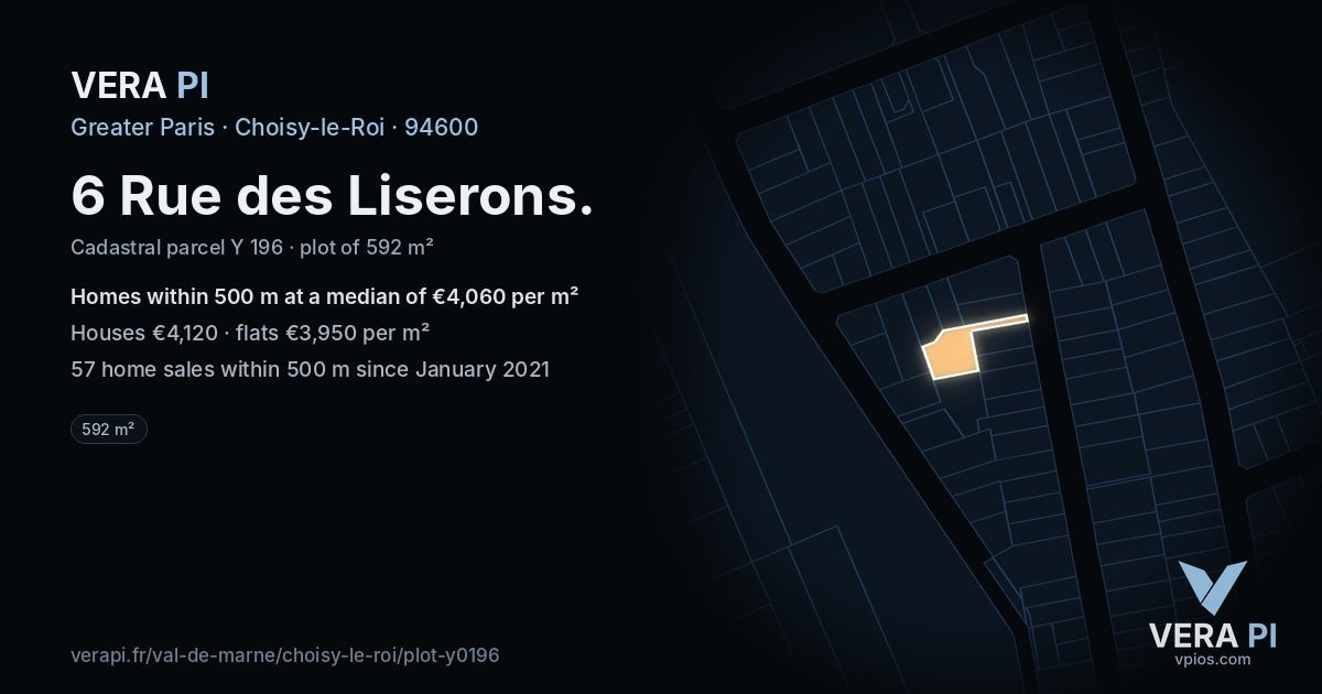 6 Rue des Liserons, Choisy-le-Roi at night – the plot lit, the parcels around coloured by the prices near them