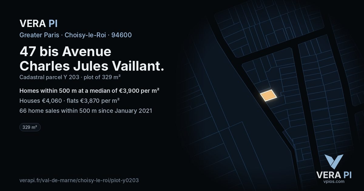 47 bis Avenue Charles Jules Vaillant, Choisy-le-Roi at night – the plot lit, the parcels around coloured by the prices near them