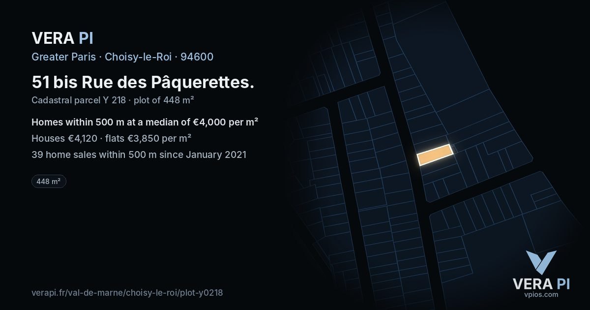 51 bis Rue des Pâquerettes, Choisy-le-Roi at night – the plot lit, the parcels around coloured by the prices near them