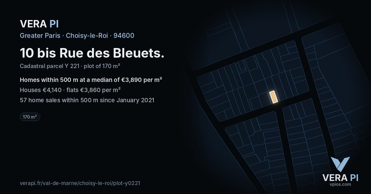 10 bis Rue des Bleuets, Choisy-le-Roi at night – the plot lit, the parcels around coloured by the prices near them