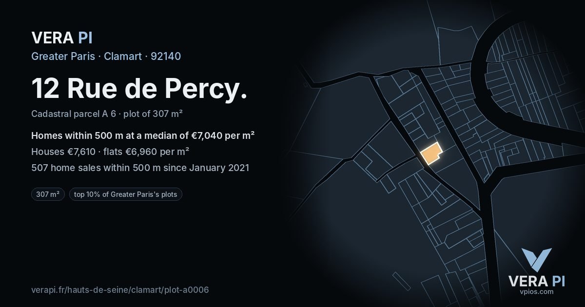 12 Rue de Percy, Clamart at night – the plot lit, the parcels around coloured by the prices near them