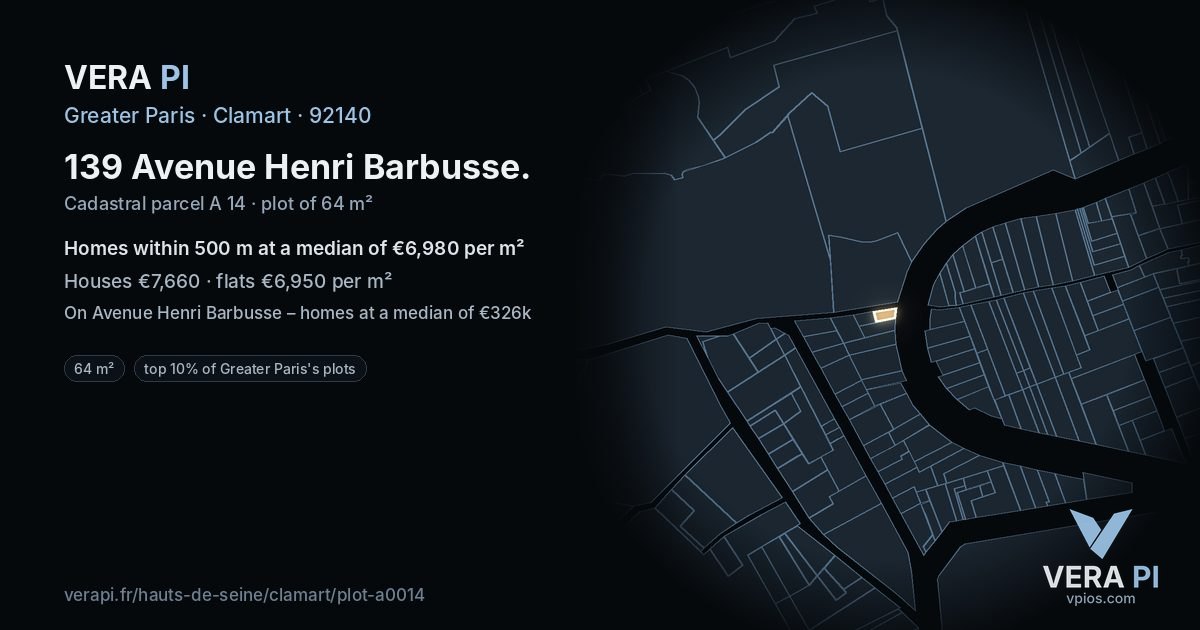 139 Avenue Henri Barbusse, Clamart at night – the plot lit, the parcels around coloured by the prices near them