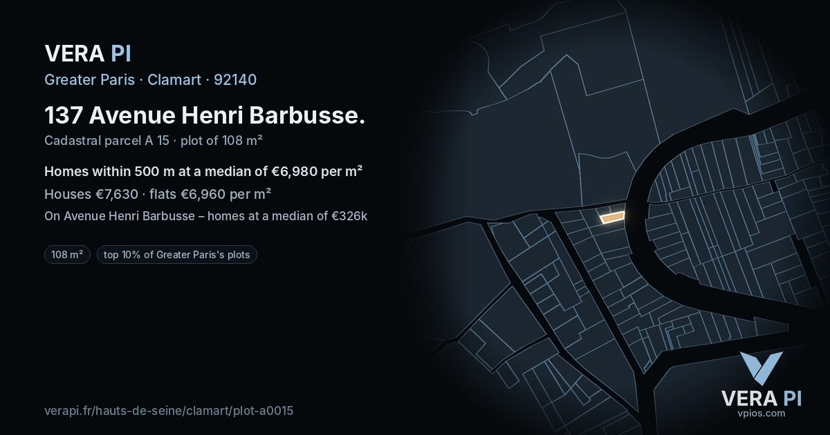 137 Avenue Henri Barbusse, Clamart at night – the plot lit, the parcels around coloured by the prices near them