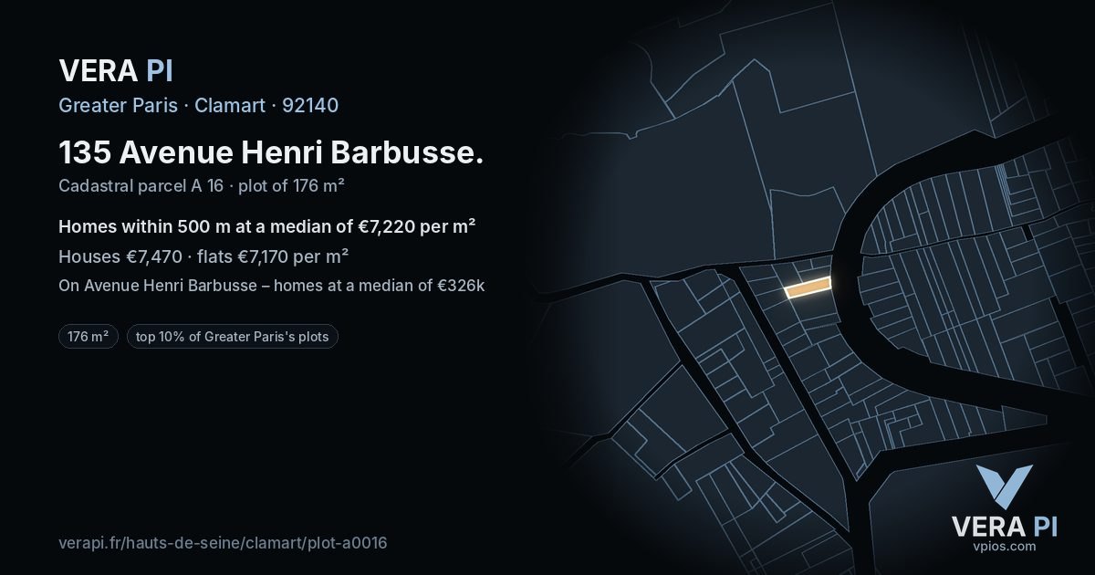 135 Avenue Henri Barbusse, Clamart at night – the plot lit, the parcels around coloured by the prices near them