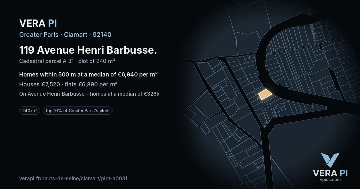 119 Avenue Henri Barbusse, Clamart at night – the plot lit, the parcels around coloured by the prices near them