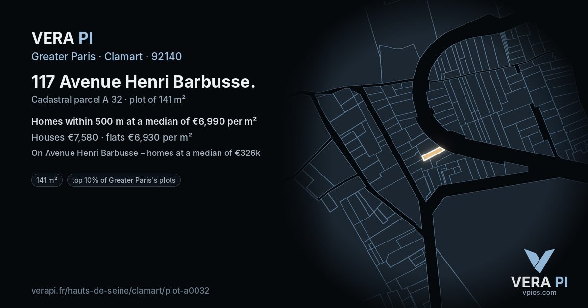 117 Avenue Henri Barbusse, Clamart at night – the plot lit, the parcels around coloured by the prices near them