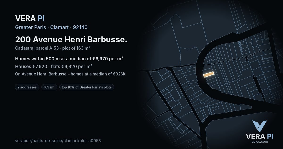 200 Avenue Henri Barbusse, Clamart at night – the plot lit, the parcels around coloured by the prices near them