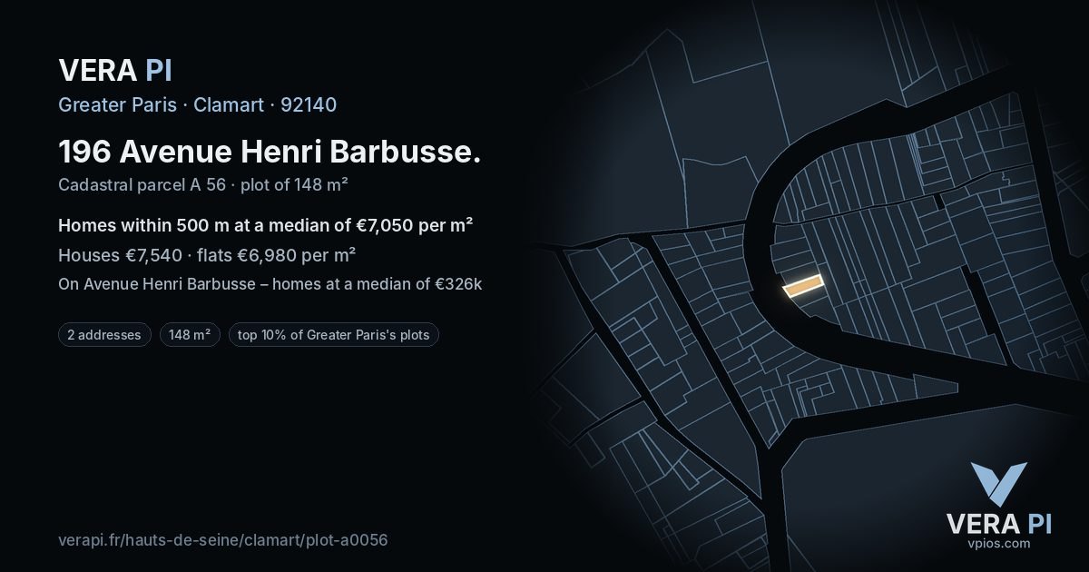 196 Avenue Henri Barbusse, Clamart at night – the plot lit, the parcels around coloured by the prices near them