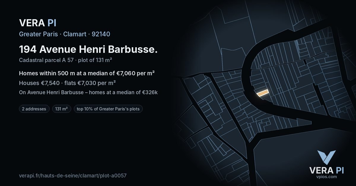 194 Avenue Henri Barbusse, Clamart at night – the plot lit, the parcels around coloured by the prices near them