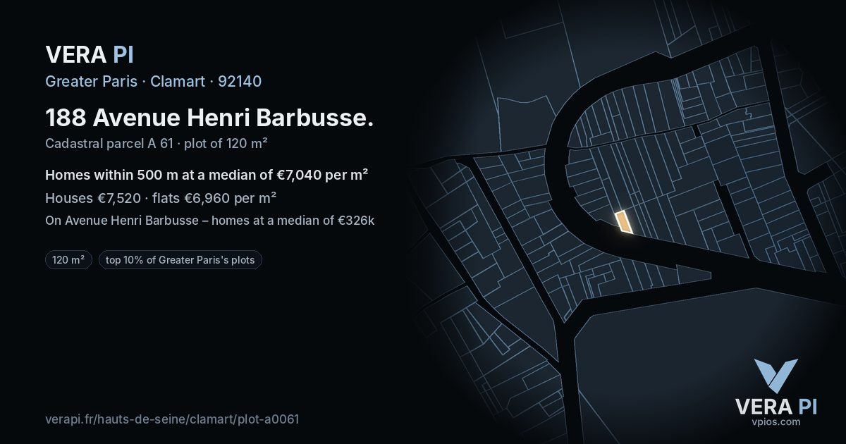 188 Avenue Henri Barbusse, Clamart at night – the plot lit, the parcels around coloured by the prices near them