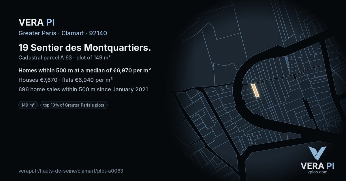 19 Sentier des Montquartiers, Clamart at night – the plot lit, the parcels around coloured by the prices near them