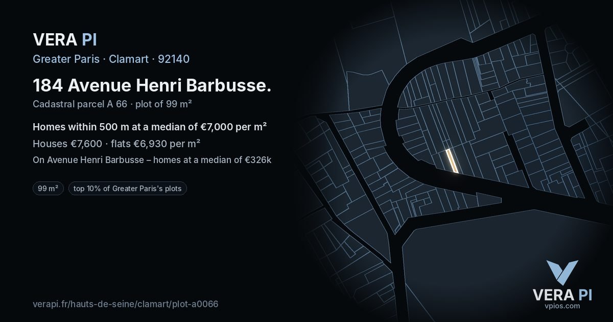 184 Avenue Henri Barbusse, Clamart at night – the plot lit, the parcels around coloured by the prices near them