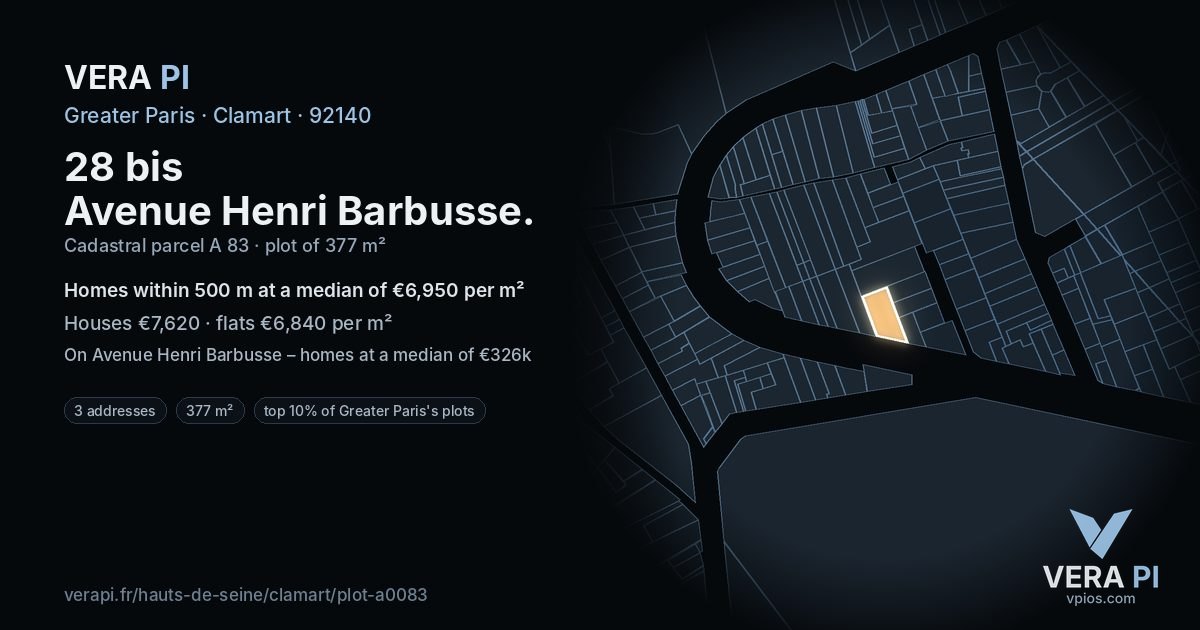 28 bis Avenue Henri Barbusse, Clamart at night – the plot lit, the parcels around coloured by the prices near them