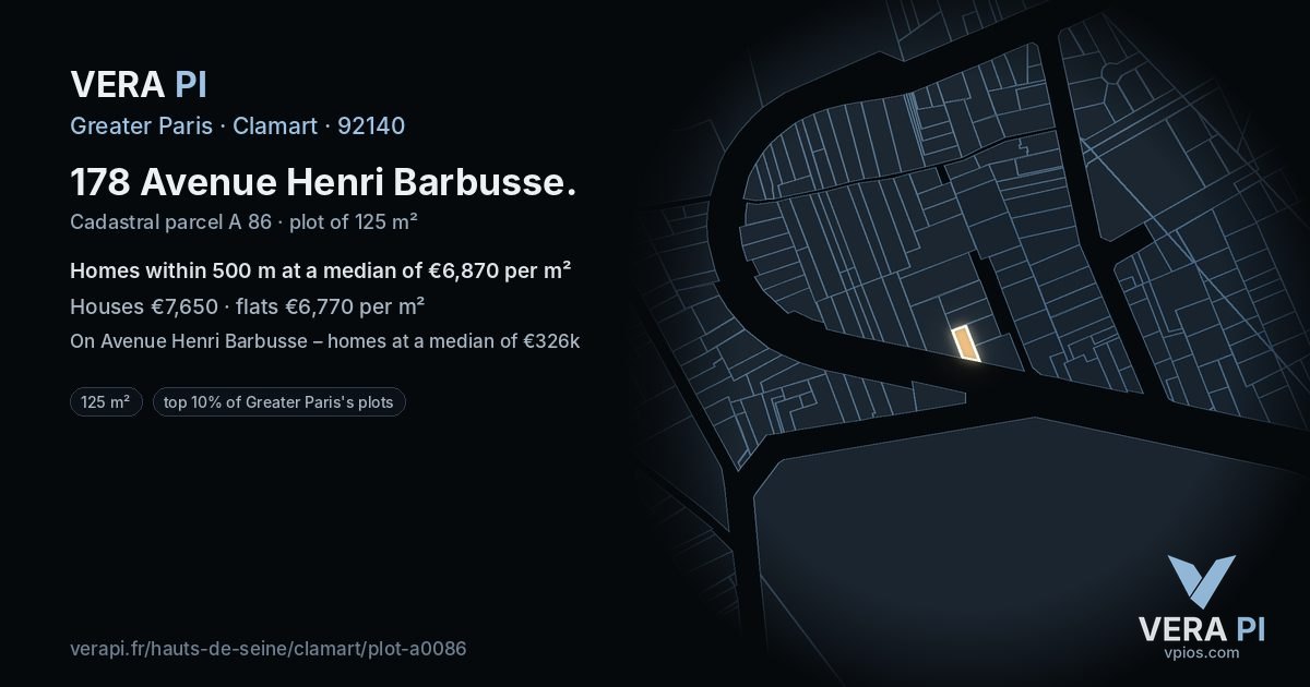 178 Avenue Henri Barbusse, Clamart at night – the plot lit, the parcels around coloured by the prices near them