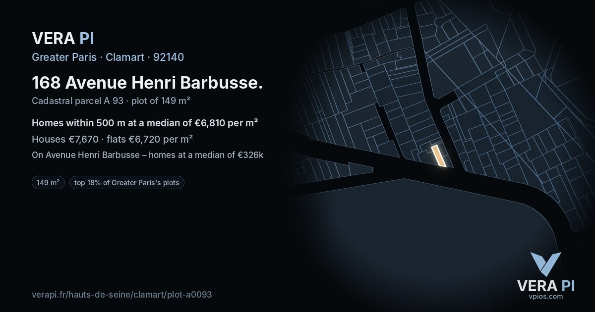 168 Avenue Henri Barbusse, Clamart at night – the plot lit, the parcels around coloured by the prices near them