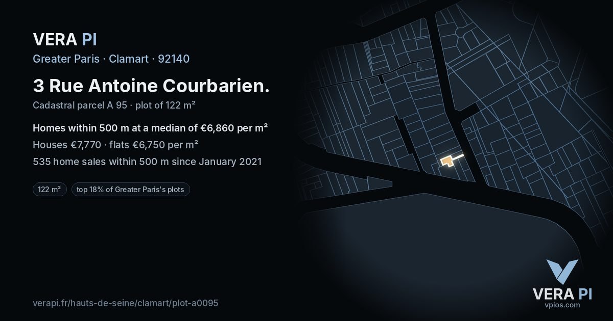3 Rue Antoine Courbarien, Clamart at night – the plot lit, the parcels around coloured by the prices near them