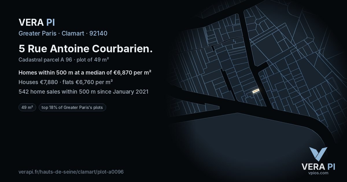 5 Rue Antoine Courbarien, Clamart at night – the plot lit, the parcels around coloured by the prices near them