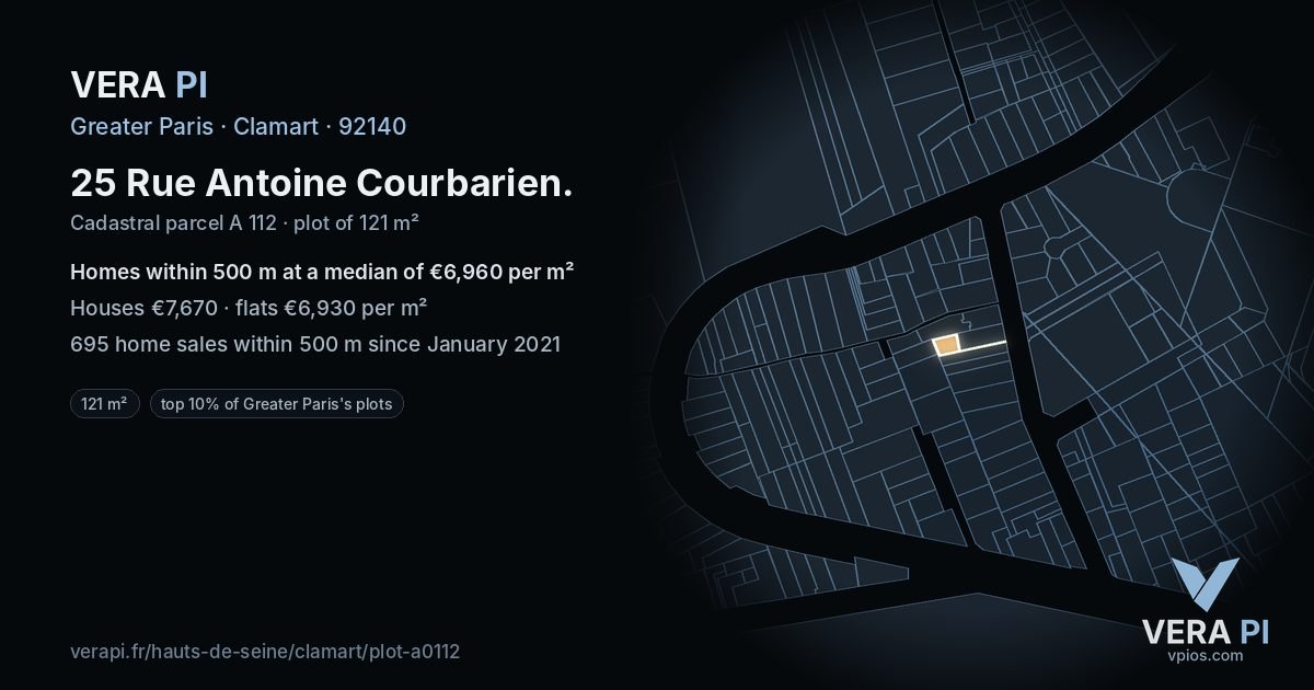 25 Rue Antoine Courbarien, Clamart at night – the plot lit, the parcels around coloured by the prices near them