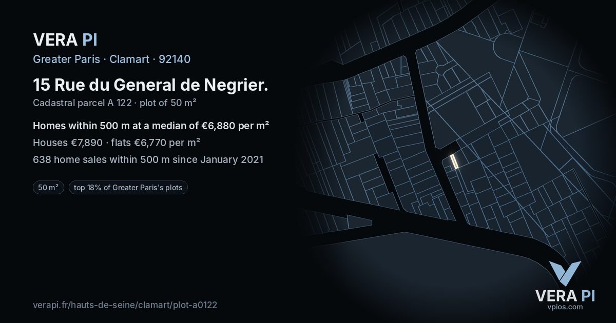 15 Rue du General de Negrier, Clamart at night – the plot lit, the parcels around coloured by the prices near them