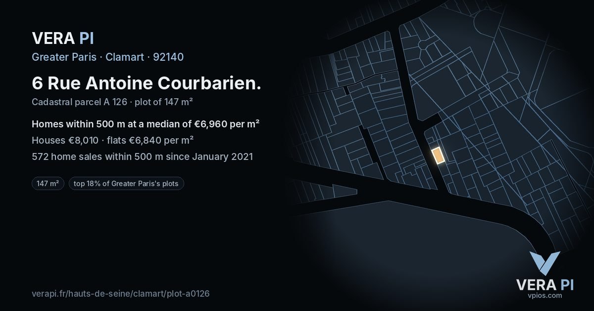 6 Rue Antoine Courbarien, Clamart at night – the plot lit, the parcels around coloured by the prices near them