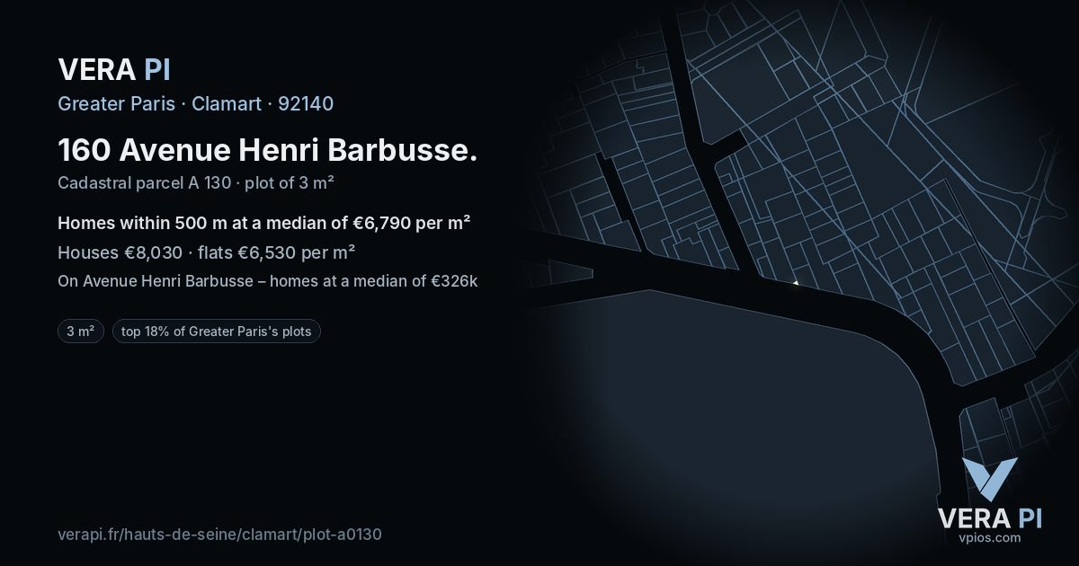 160 Avenue Henri Barbusse, Clamart at night – the plot lit, the parcels around coloured by the prices near them