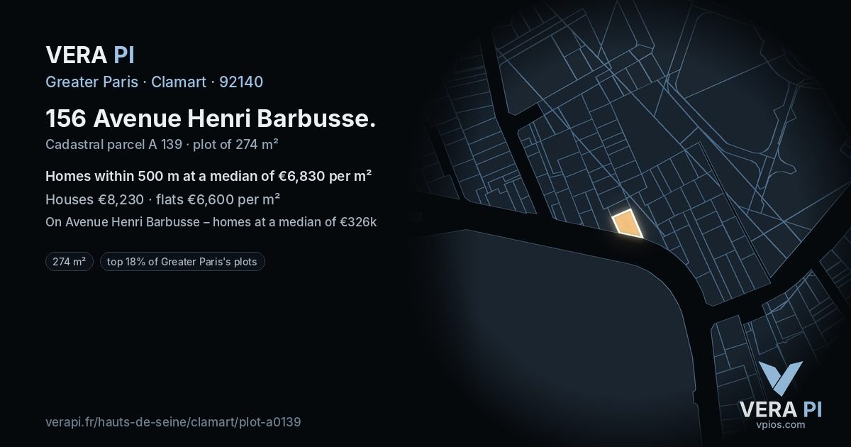 156 Avenue Henri Barbusse, Clamart at night – the plot lit, the parcels around coloured by the prices near them