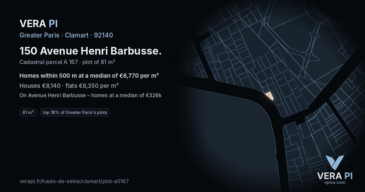 150 Avenue Henri Barbusse, Clamart at night – the plot lit, the parcels around coloured by the prices near them