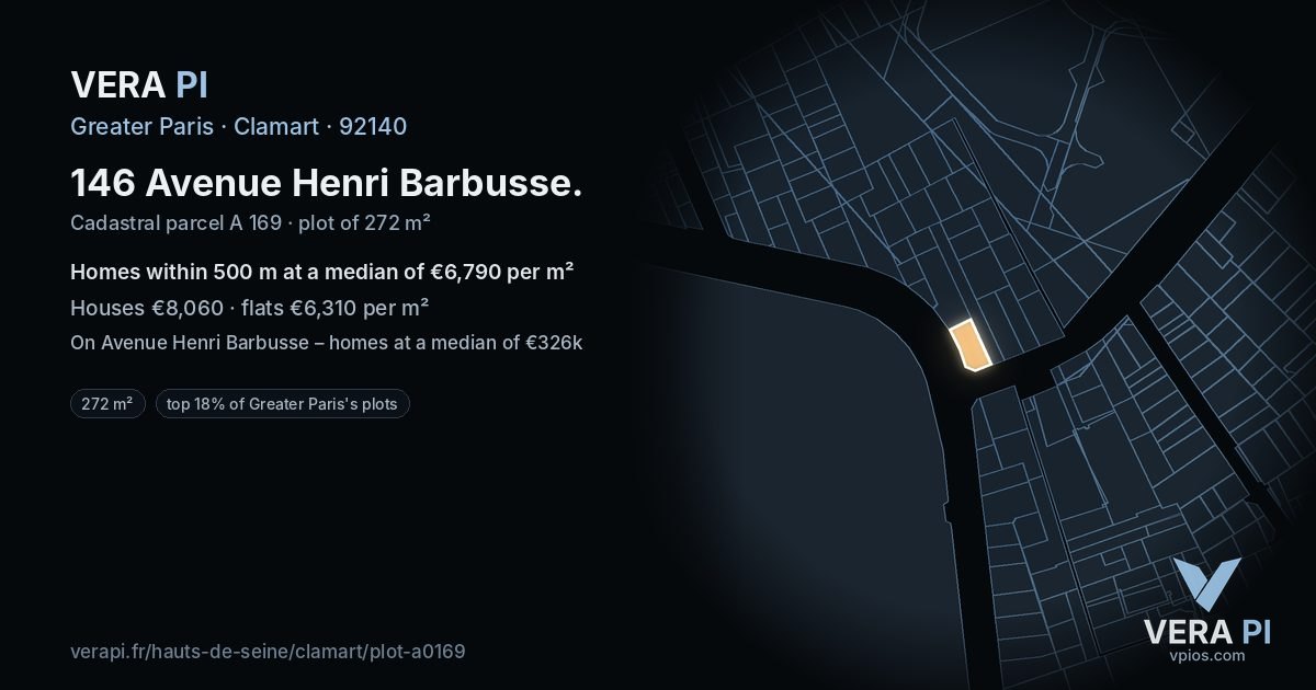 146 Avenue Henri Barbusse, Clamart at night – the plot lit, the parcels around coloured by the prices near them
