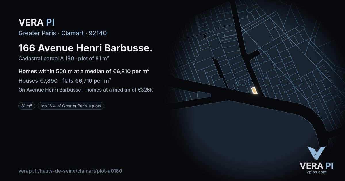 166 Avenue Henri Barbusse, Clamart at night – the plot lit, the parcels around coloured by the prices near them