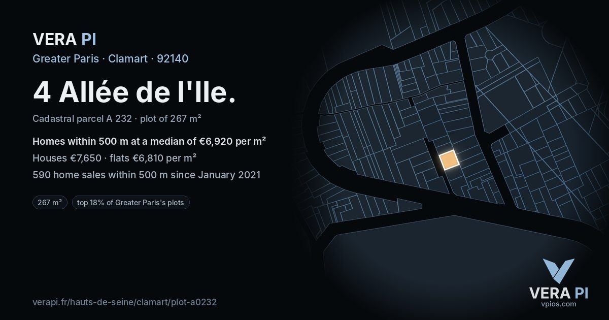 4 Allée de l'Ile, Clamart at night – the plot lit, the parcels around coloured by the prices near them