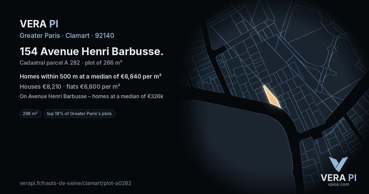 154 Avenue Henri Barbusse, Clamart at night – the plot lit, the parcels around coloured by the prices near them