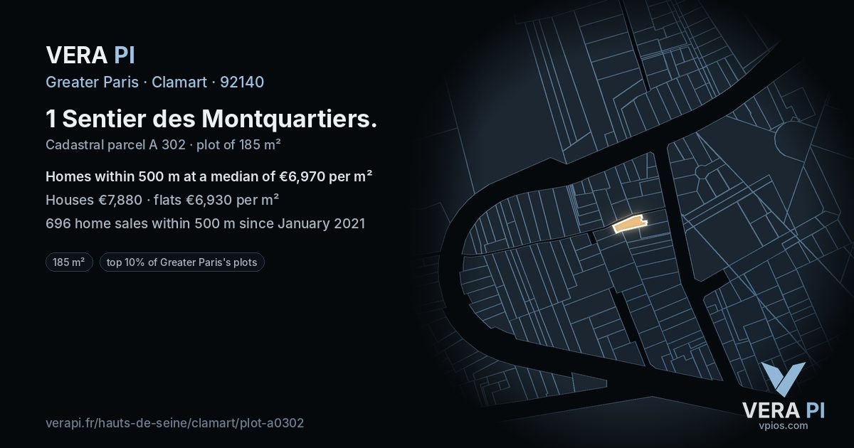 1 Sentier des Montquartiers, Clamart at night – the plot lit, the parcels around coloured by the prices near them
